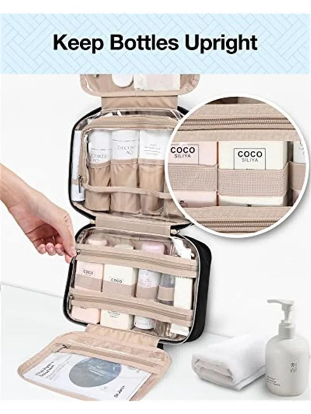 Toiletry Bag Hanging Travel Makeup Organizer with TSA Approved Transparent Bag